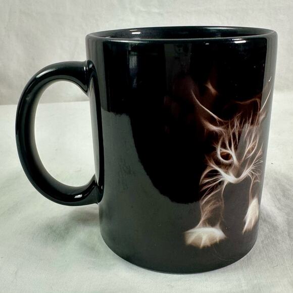 Orca Coatings Black Ceramic Brown Cat Print Coffee Mug Edgy Drinkware Dishes - Picture 3 of 11